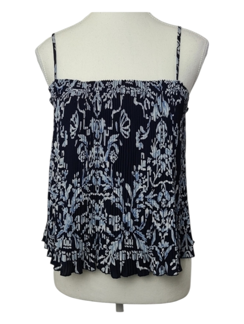 Rachel Zoe Blue Floral Pleated Camisole Sz S | Flowy Accordion Boho Romantic